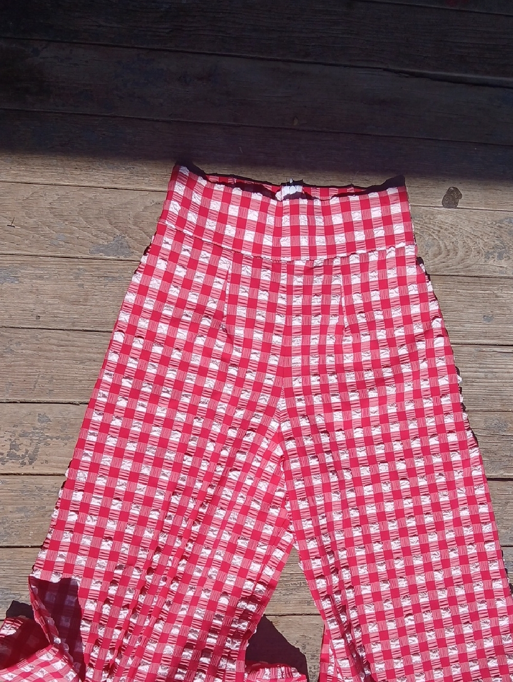 Montce Pink Red and White Checkered Montce Light Weight Wide Leg Pants